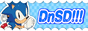 A small rectangular button that reads DnSD, which is an acronym for Drop and Spindash, the name of the site it links to. Two white frilly lines are at the top and bottom, and the background is a light blue checkerboard. A picture of Classic Sonic the Hedgehog in a running pose can be seen on the left.